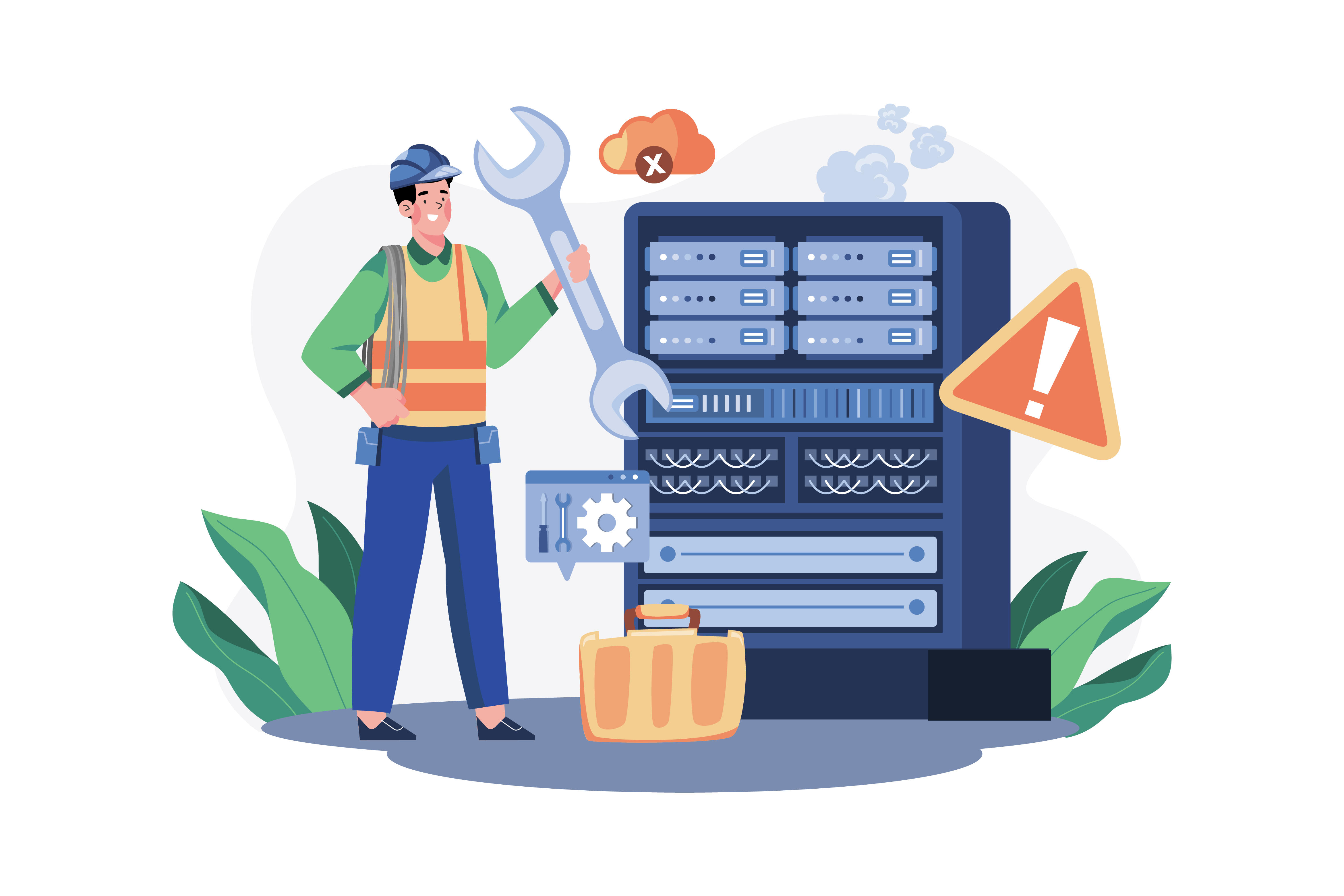 Techniker repariert Serverproblem mit Werkzeug