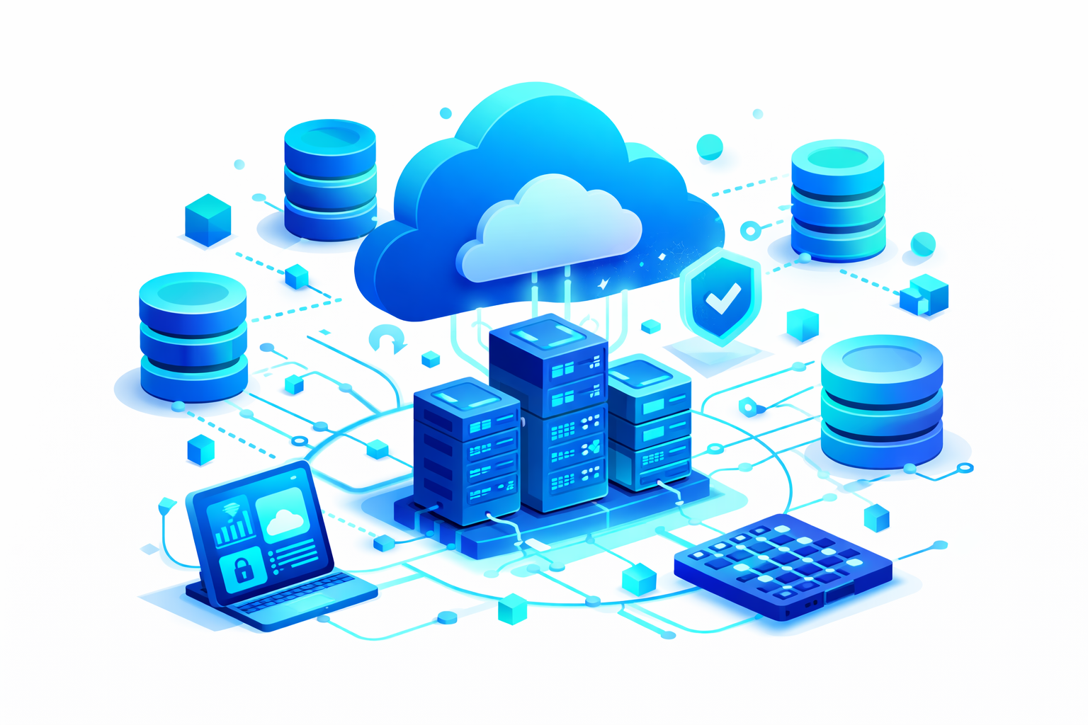 Cloud-Computing-Netzwerk mit Servern und Datenbanken
