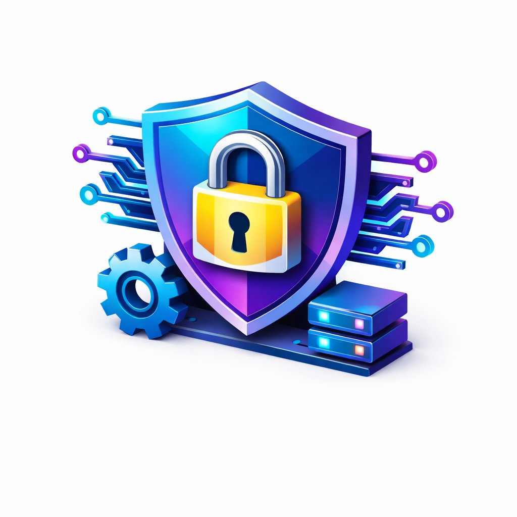 Digitale Datensicherheit mit Schloss und Schildsymbol