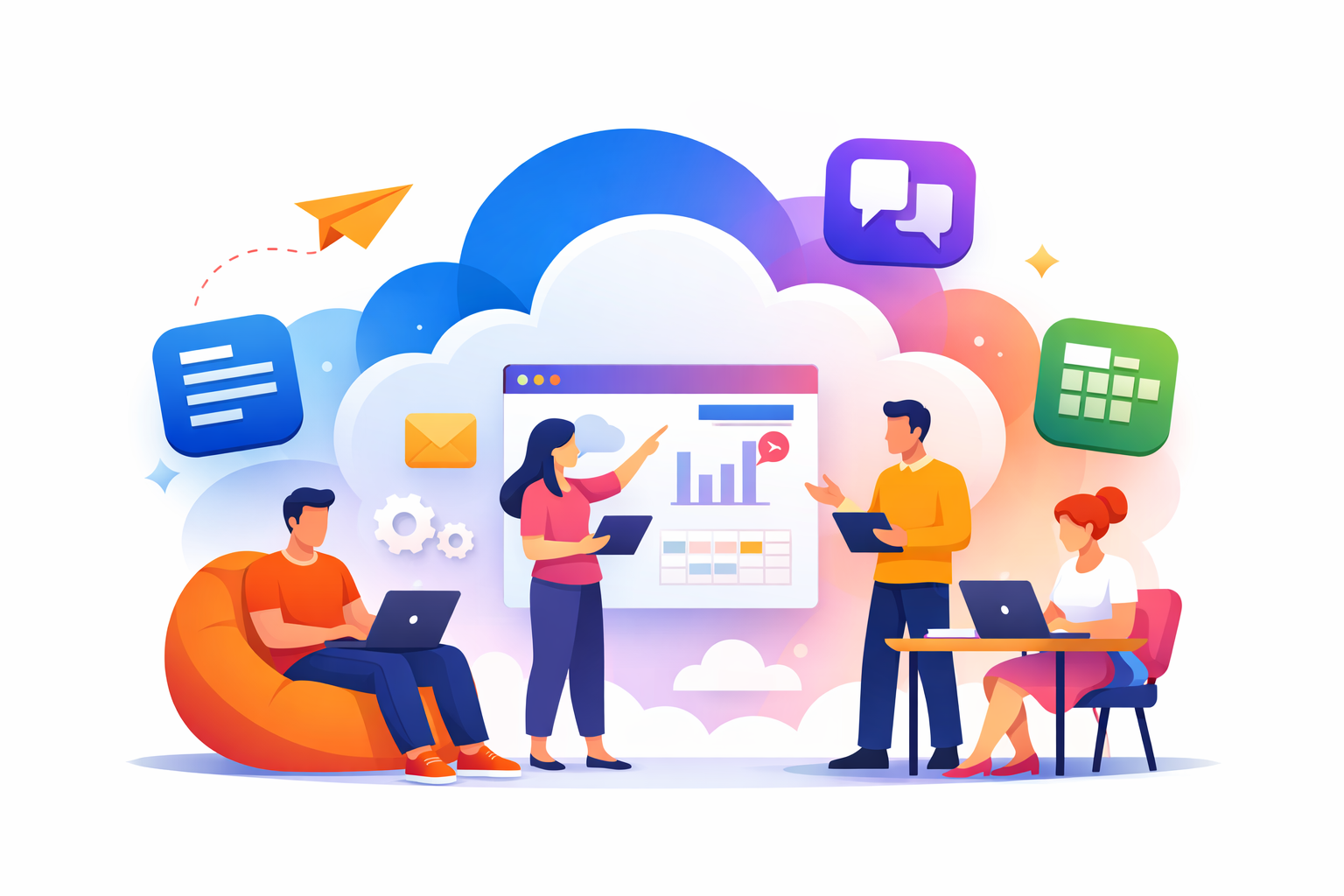 Teamarbeit an Cloud-basiertem Projektmanagement